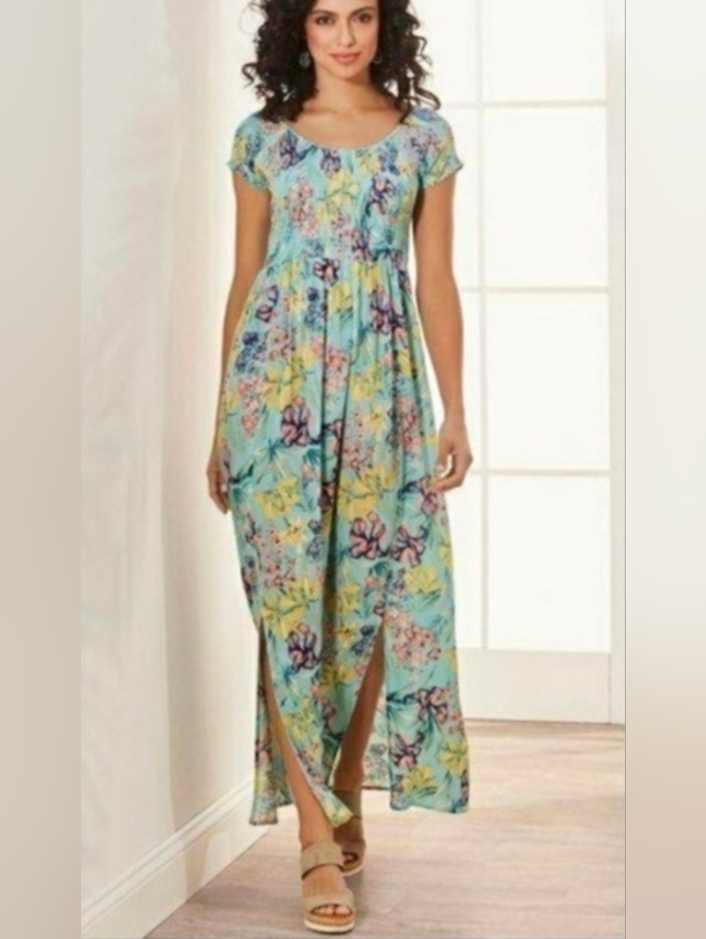 Mystree Floral Maxi Dress - Blue and Pink Size L